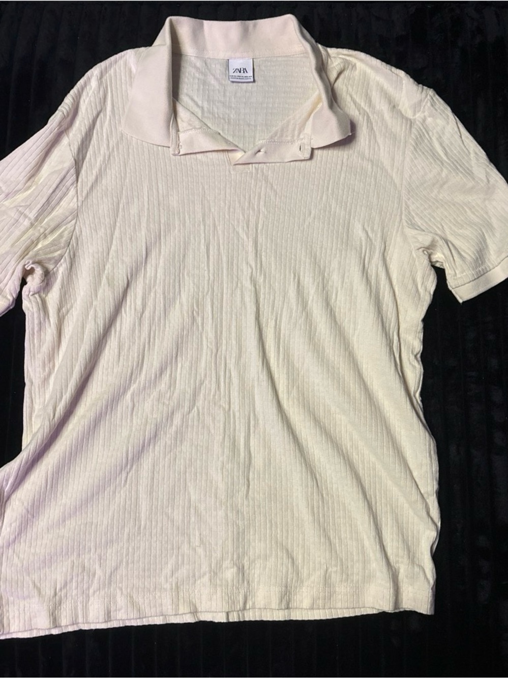 Zara Men’s Light Cream Ribbed Short-Sleeve Polo